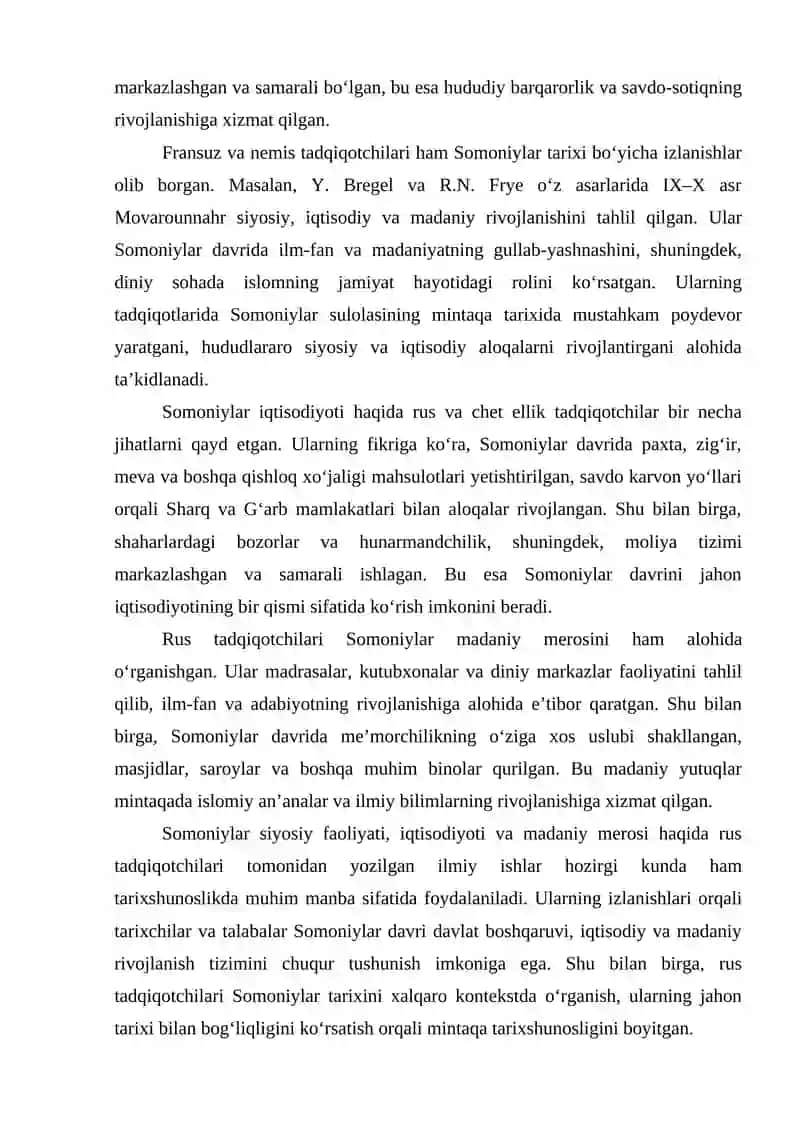 Somoniylar tarixiga doir rus va tadqiqotchilari haqida ilmiy ma'ruza yozish 3