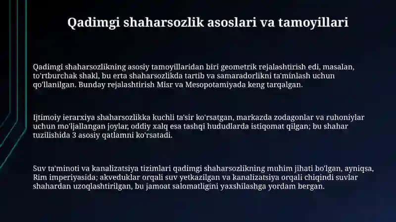antik davrda shaharsozlik va meʼmorchilik anʼanalari 3