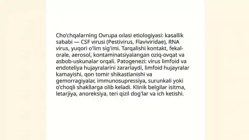Cho'chqalarning Ovrupa oılasi, Afrika oılasi, Teshen kasalligi, transmissiv gastroenterit kasalligi 3