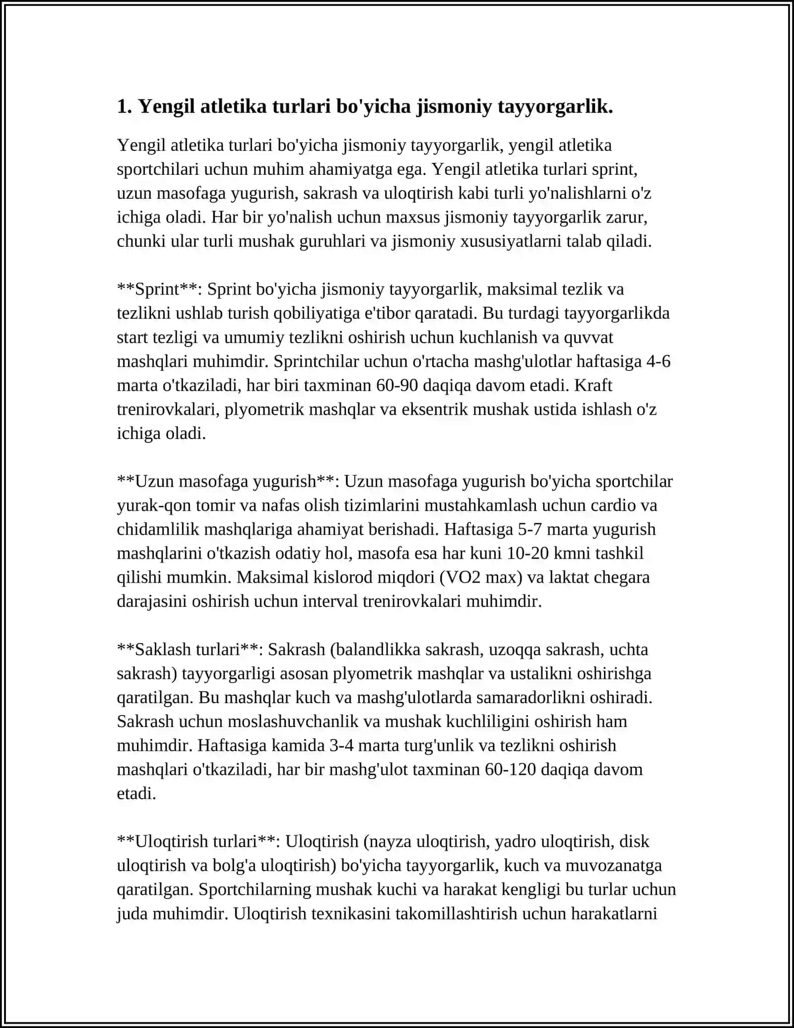 YENGIL ATLETIKA MASHGʻULOTLARI UCHUN OPTIMAL BADAN QIZDIRISH MASHQLARI TIZIMINI ISHLAB CHIQISH 3