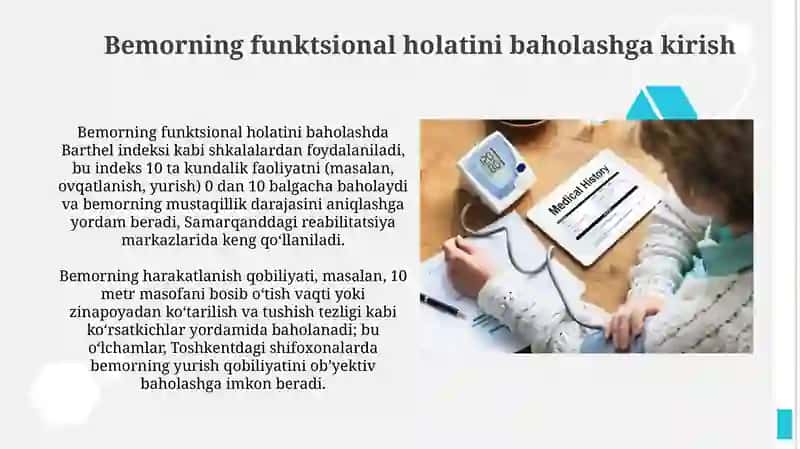 Bemorlarning funksional holatini bohalash. Hayot uchun zarur koʻrsatgichlarni baholash 3