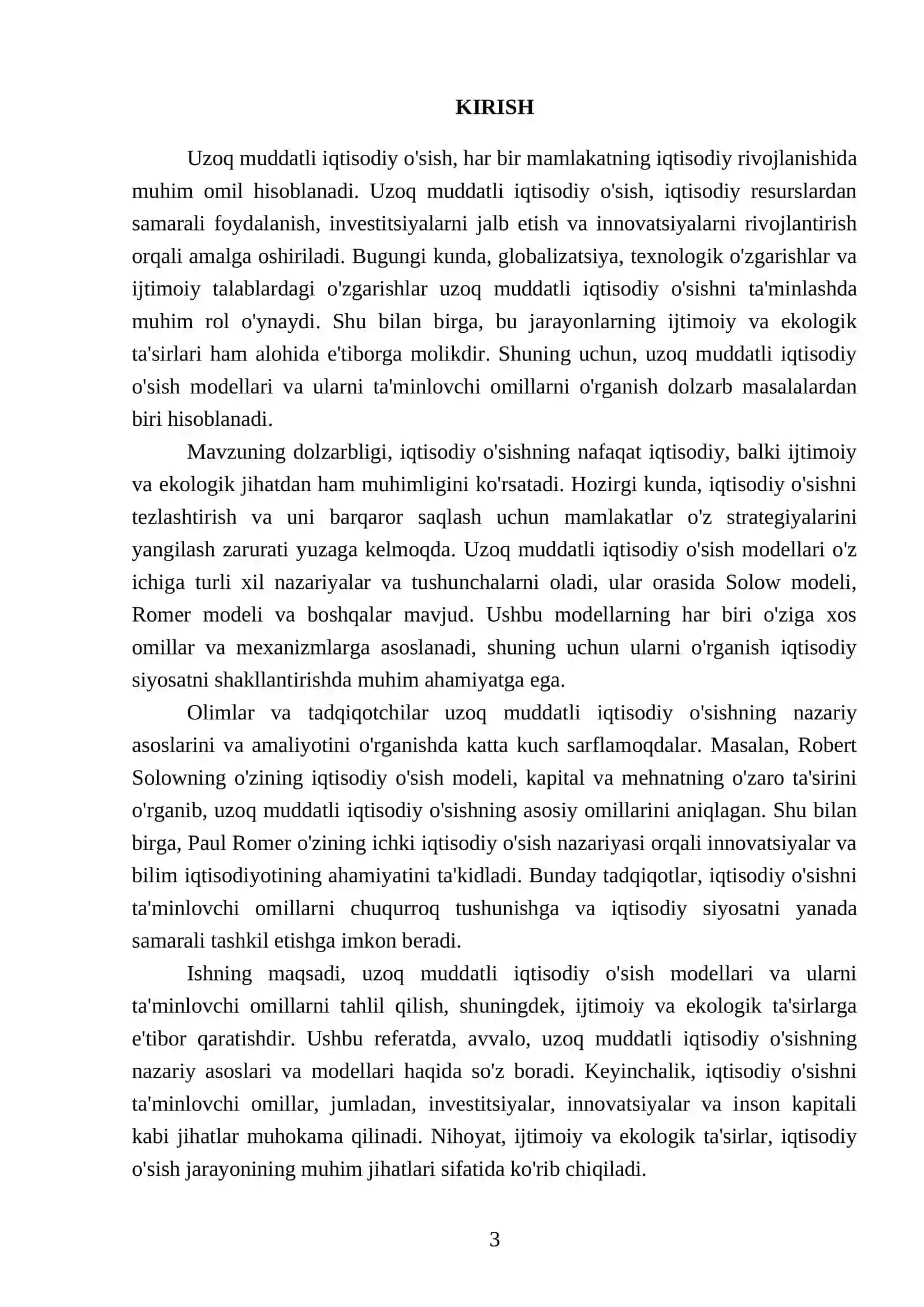 Uzoq muddatli iqtisodiy o'sish modellari 3