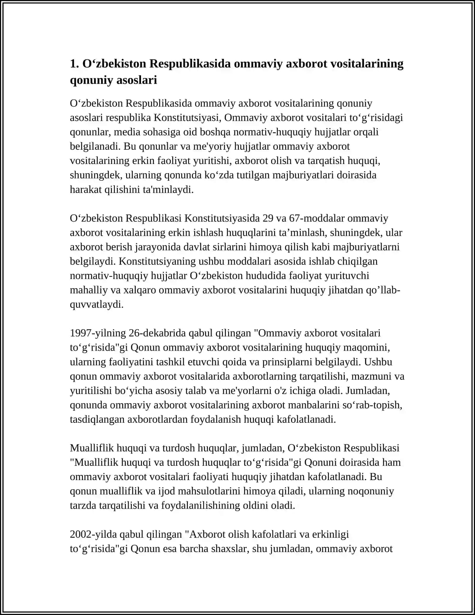O'BEKISTON RESPUBLIKASI OMMAVIY AXBOROT VOSITALARINING FAOLIYATI 3