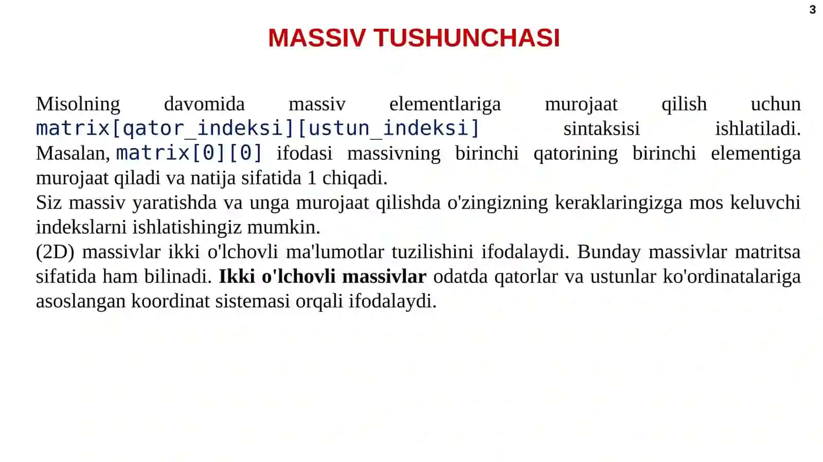 Bir va ko‘p o‘lchovli massivlar bilanishlovchi kutubxona modullari 3