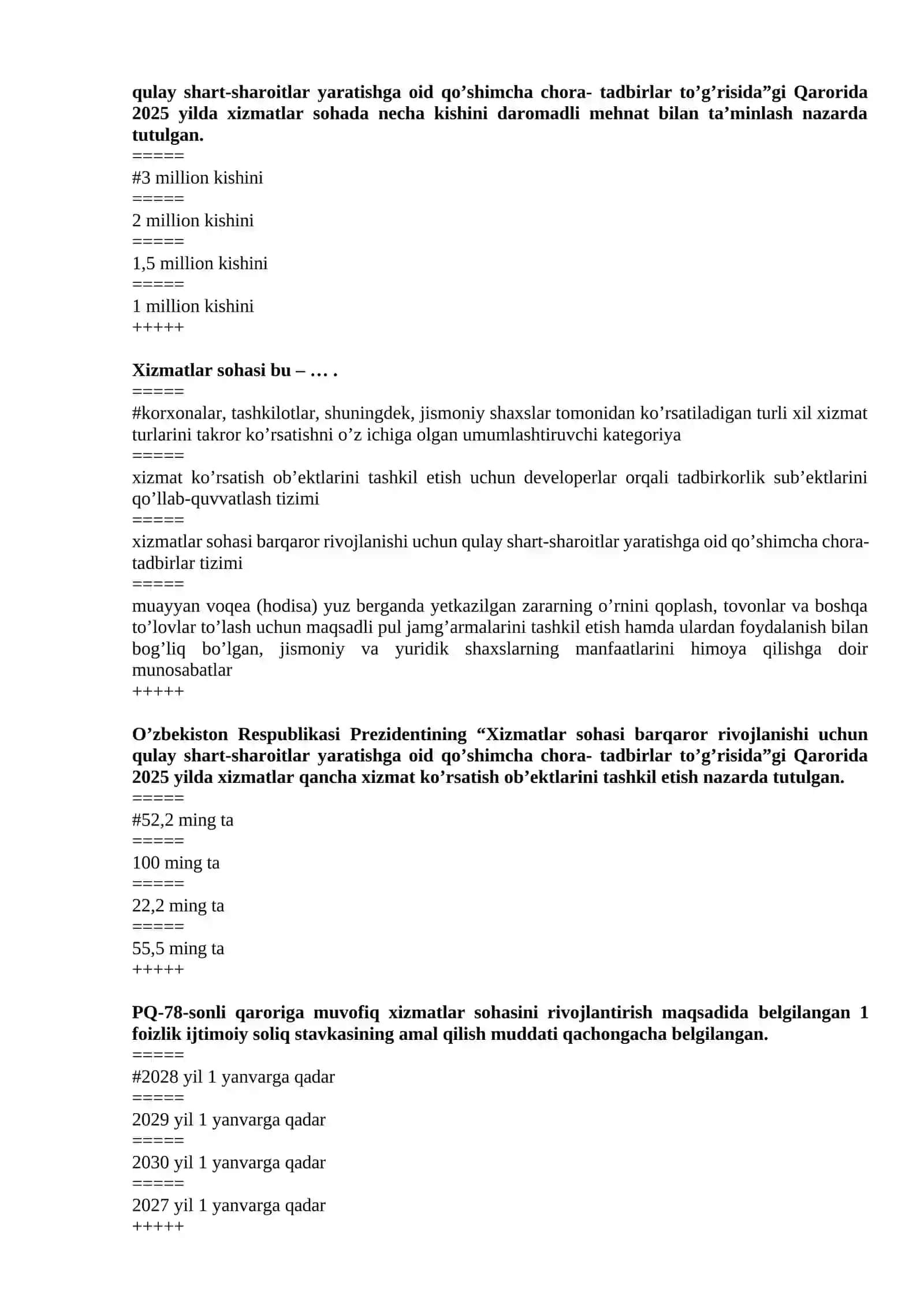 XIZMAT KO’RSATISH SOHALARIDA BUXGALTERIYA HISOBI fanidan test 3