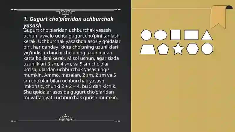 Gugurt choʼplari yordamida geometrik shakllar yasash 3