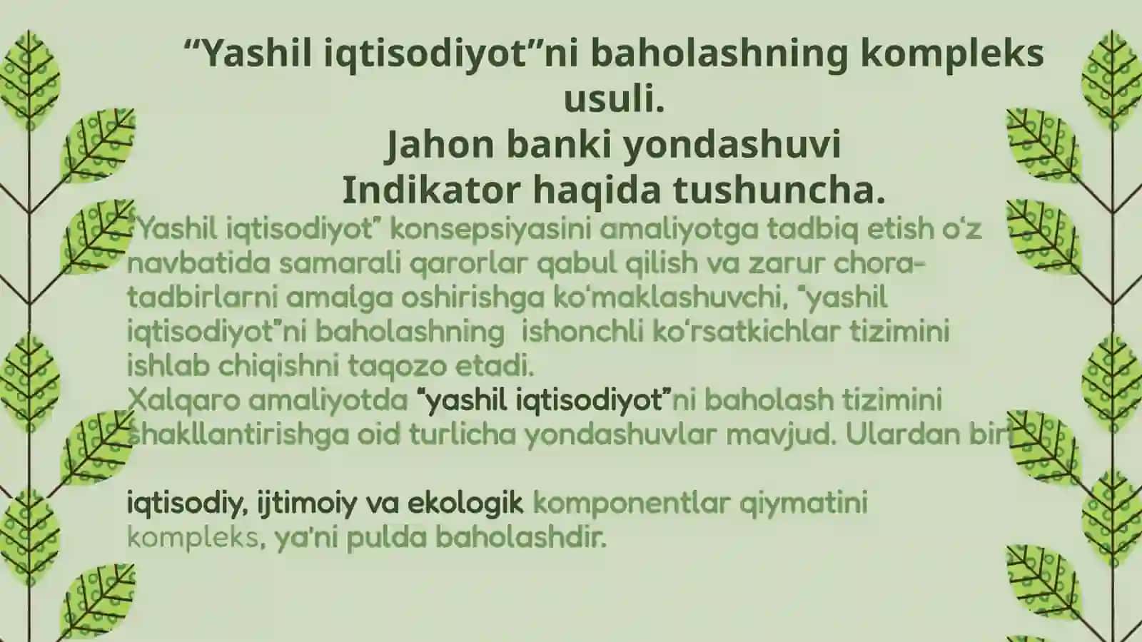 YASHIL IQTISODIYOTNI BAHOLASH AMALIYOTI VA INDIKATORLARI 3
