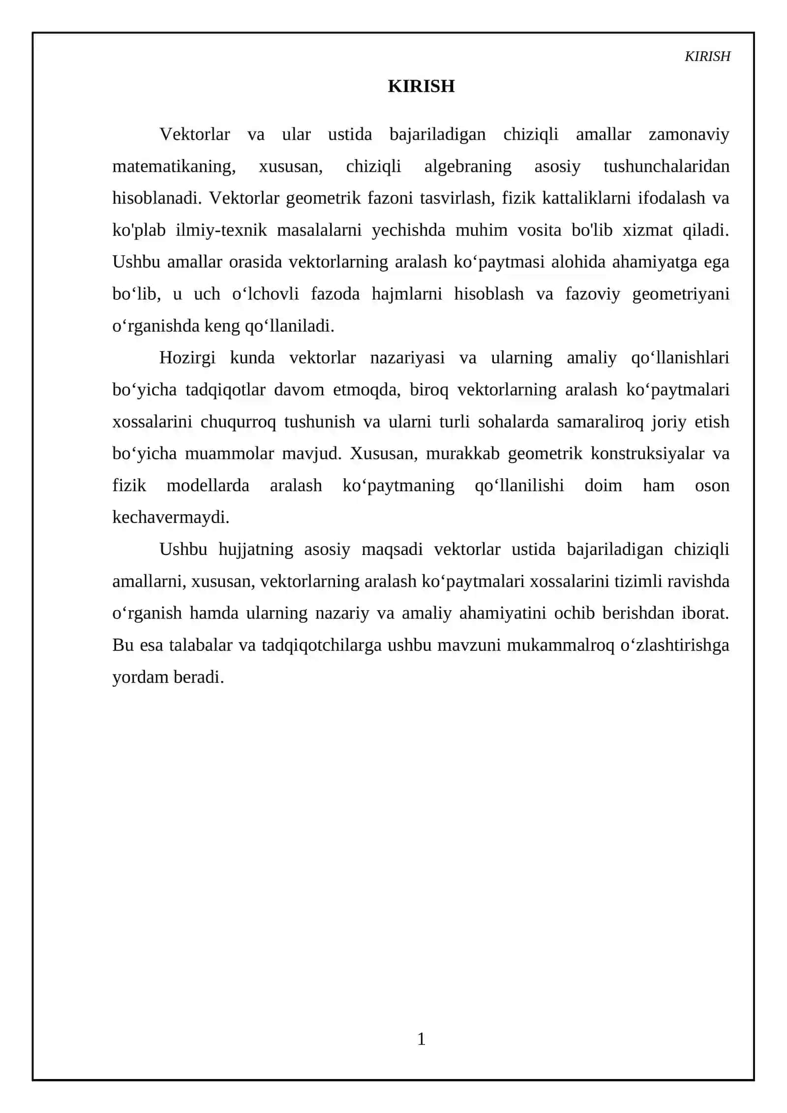 Vektorlar ustida chiziqli amallar.Vektorlarning aralash koʻpaytmalari xossalari 3