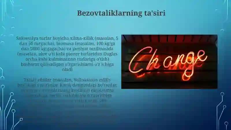Ekotizimlarning o'zgarishi. Suksessiya hodisasi 3