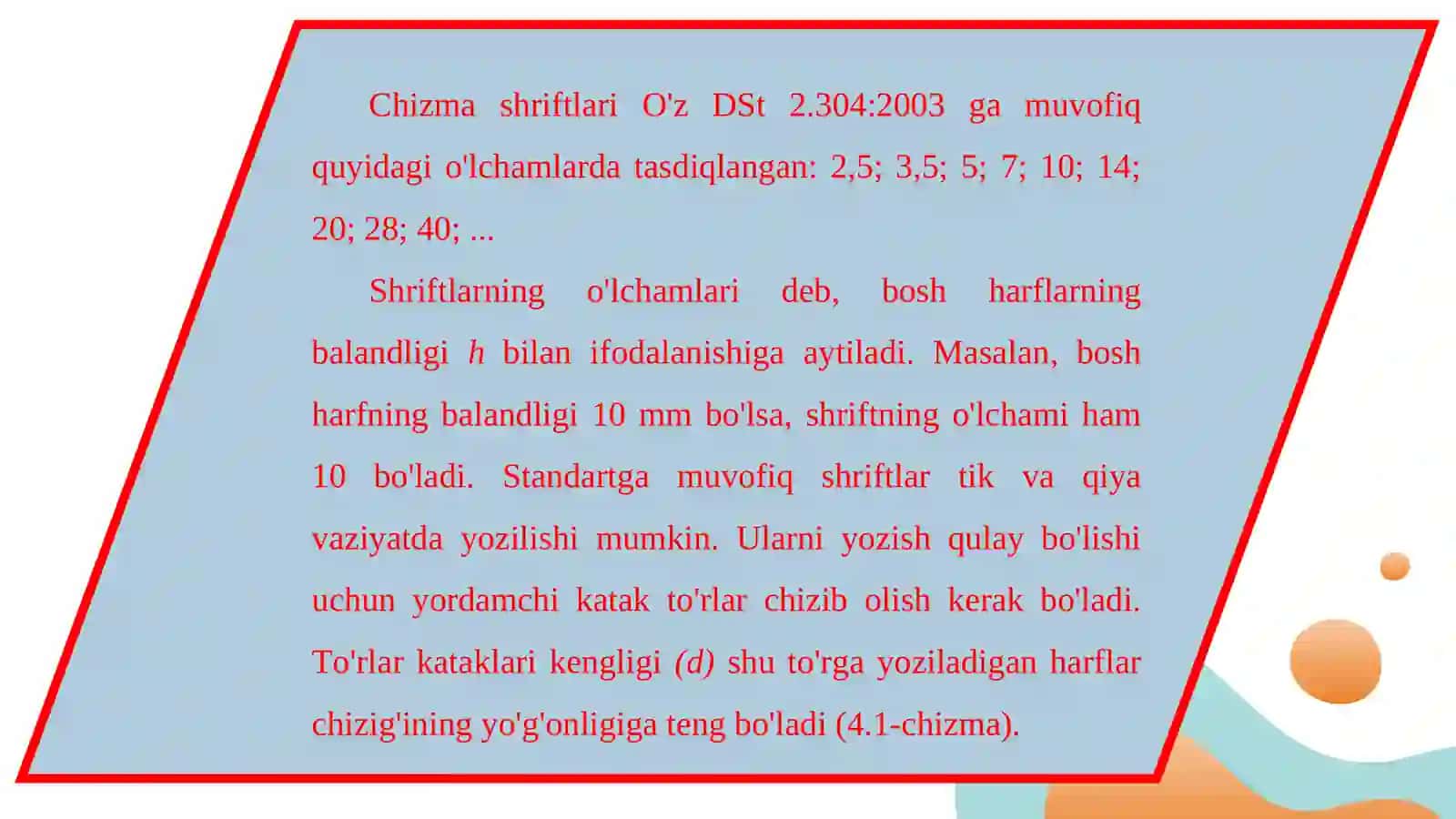 8-sinf chizmachilik darsligi asosida 4-5-mavzu: Harf (shrift)lar 3