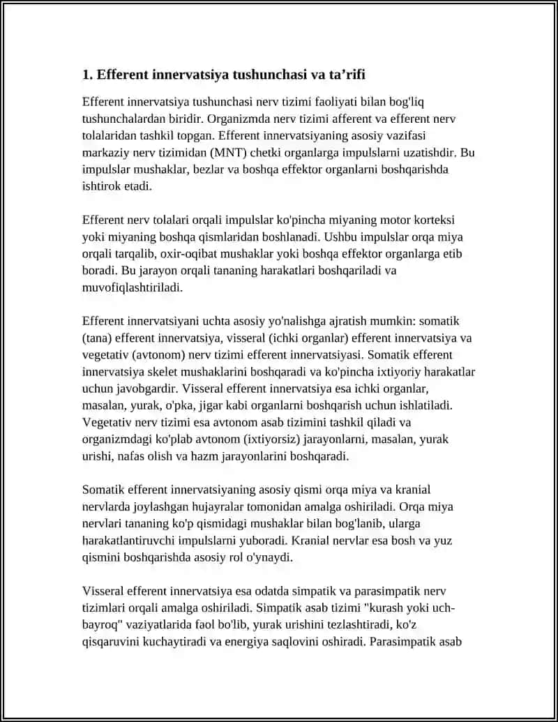 EFFERENT INNERVATSIYA TURALI TUSINIK 3