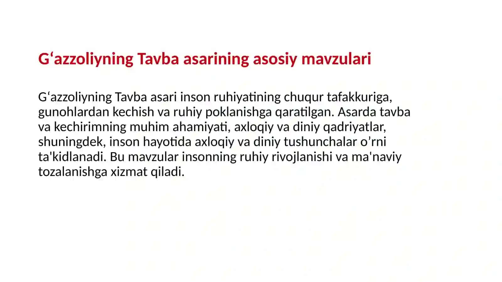 Gʻazzoliyning Tavba asari asosida “Din va axloq” mavzusida esse tayyorlash 3