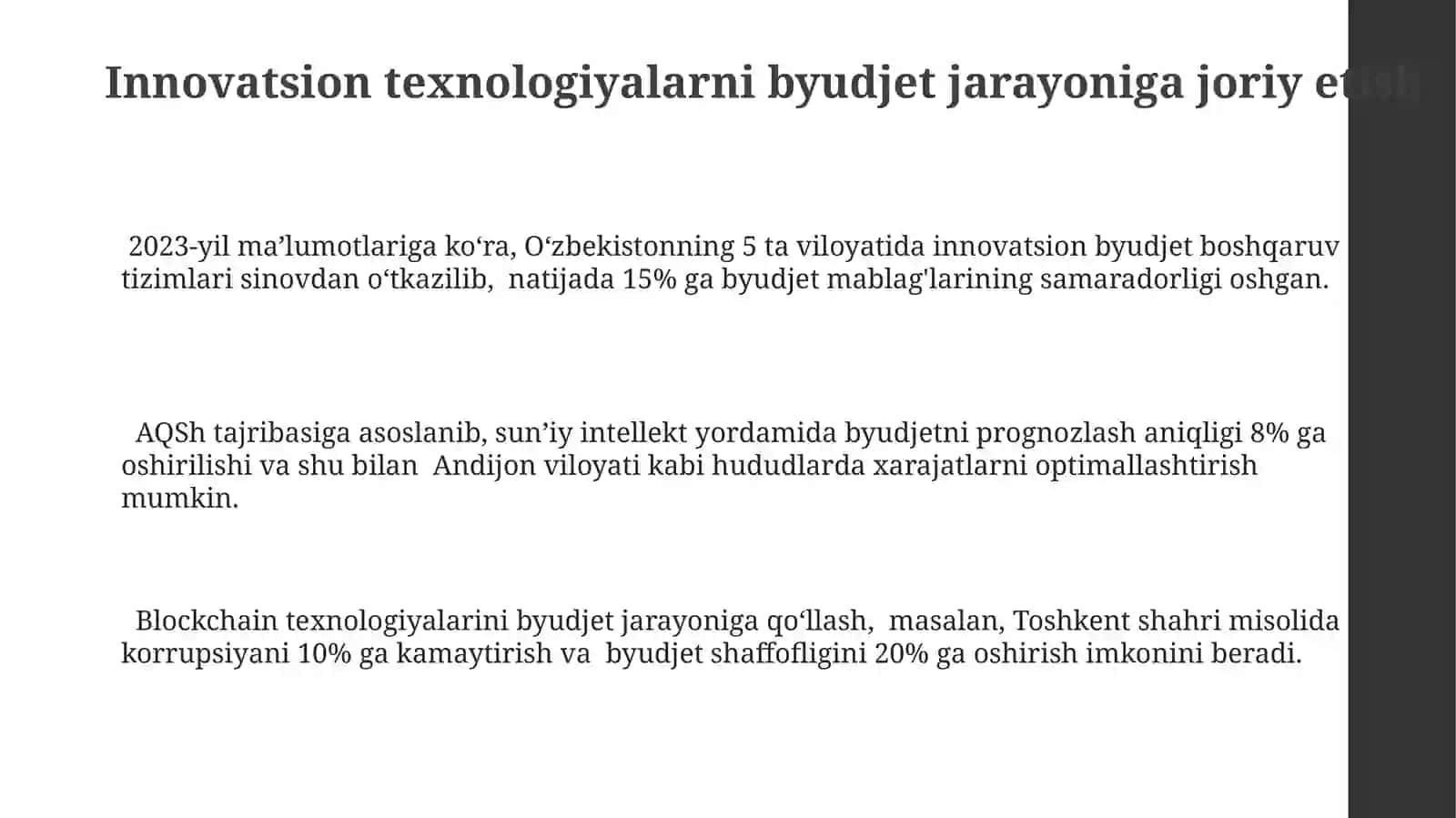 Davlat byudjet itarkibi va unitakomillashtirish yoʻllari 3