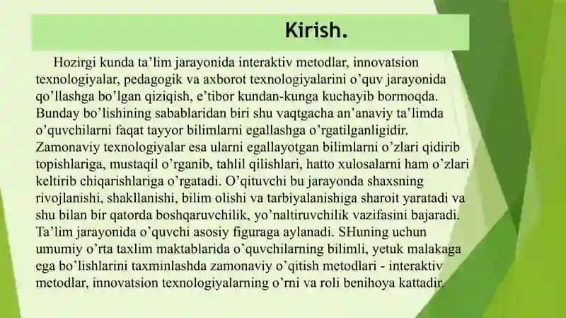 Taqdimot. Geografiya darslarida innovatsion texnologiyalarda foydalanish yoʻllari. 3
