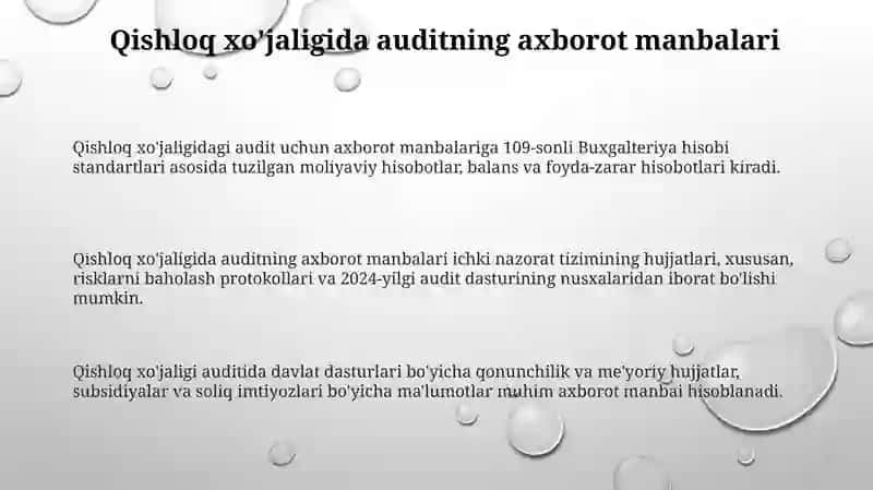 Qishloq xujaligida auditning axborot manbaalari va vazifalari 3