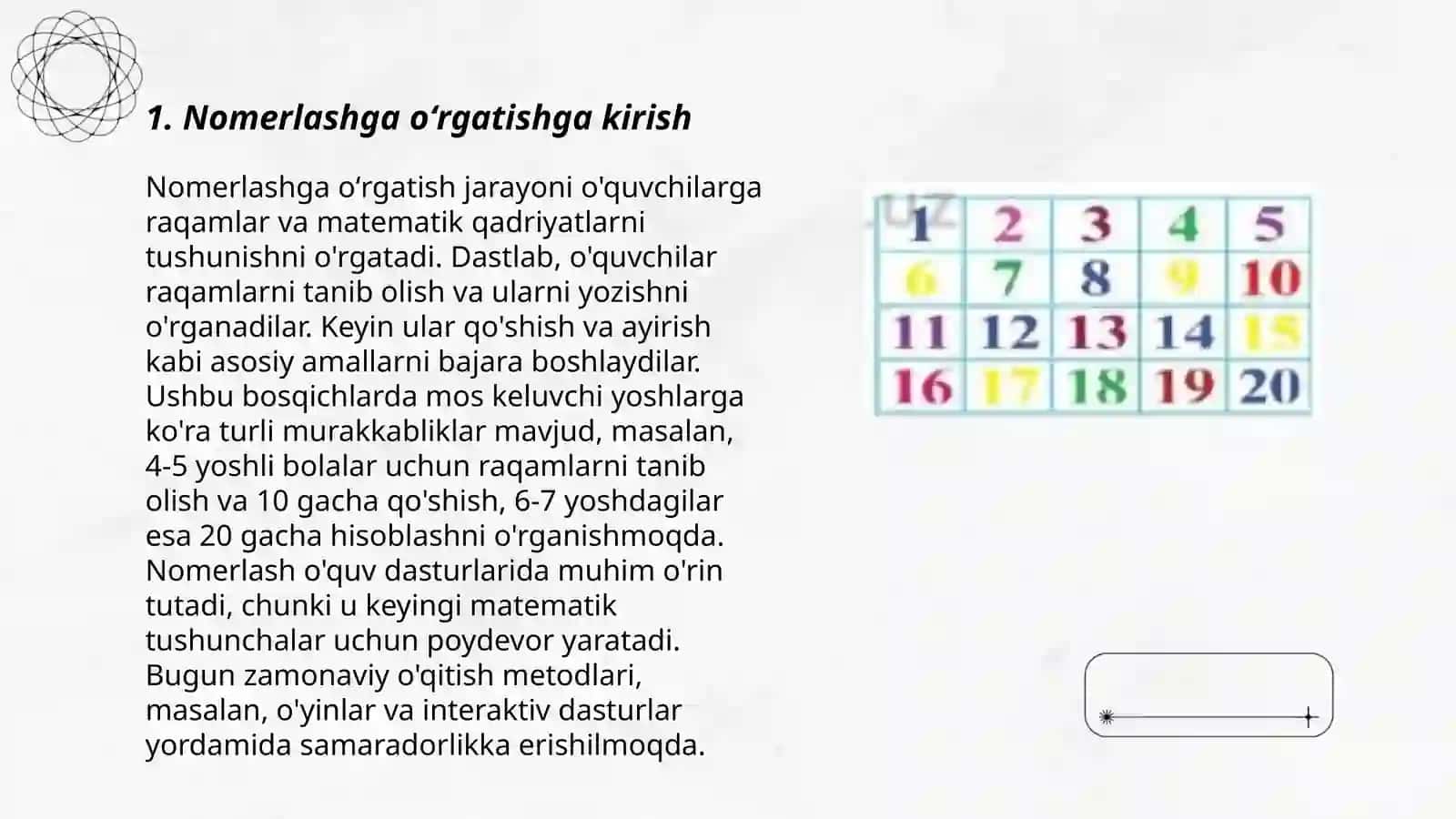 Nomerlashga oʻrgatishga tayyorgarlik. Son va sanoq tushunchasini shakllantirish bosqichlari 3