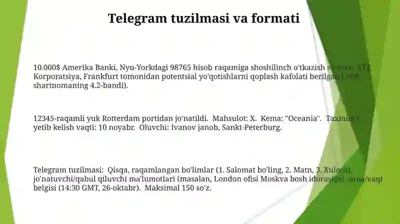 Telegramma xatlar: axborot xati iltimos xati kafolat xati zaruriy qismlari 3