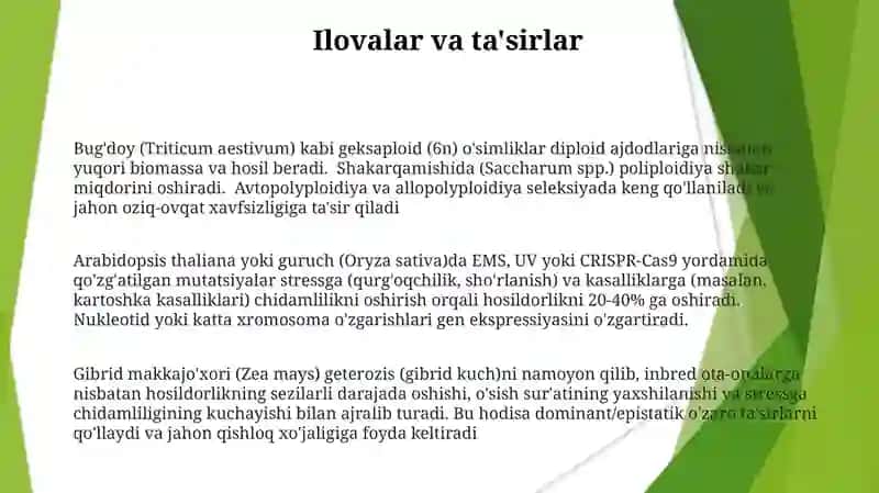Mutagenez, Poliploydiya va Geterozis hodisalari 3
