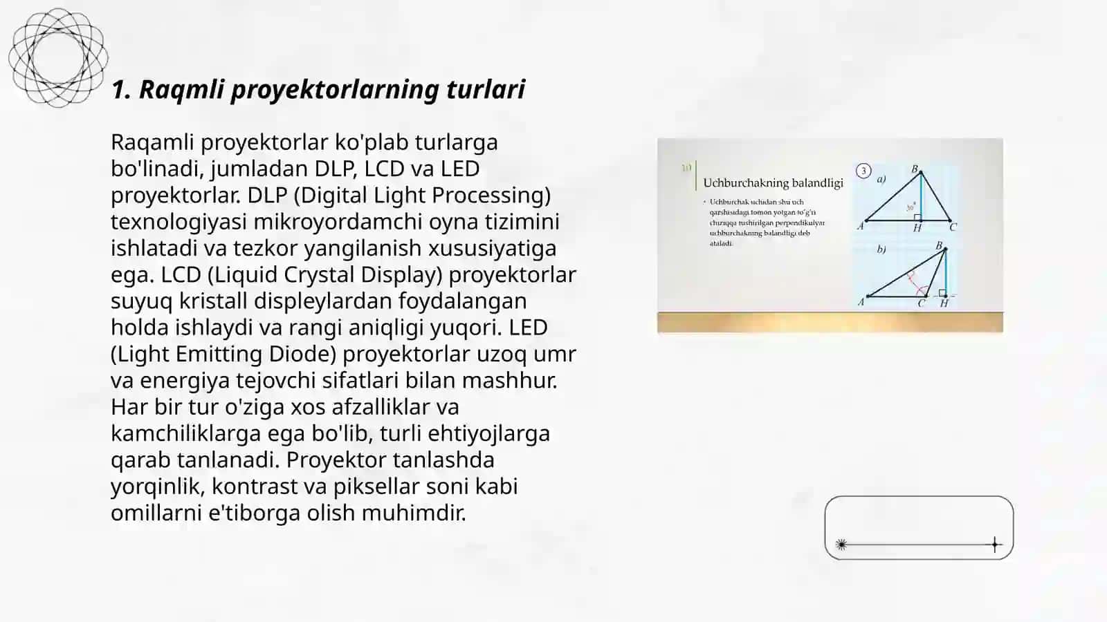 Raqmli proyektorlarning turlari. Raqmli prektorlar(DLP) 3