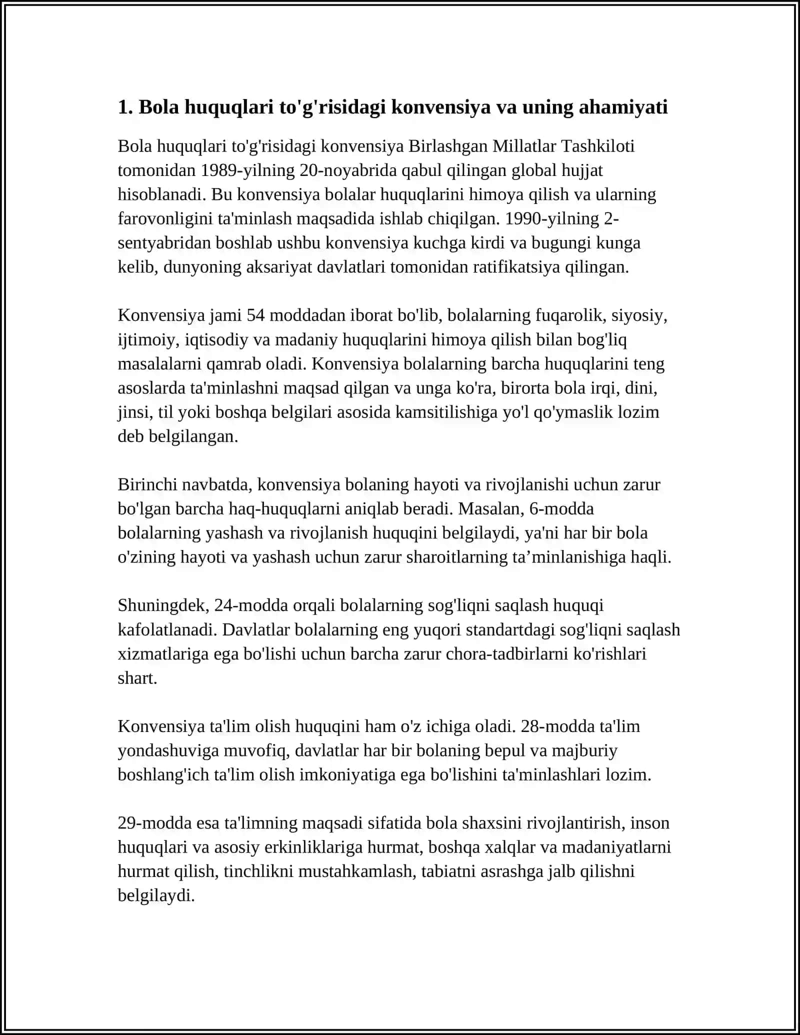MEDIA MUHITDA BOLA XUQUQLARI. BMTNING "BOLA XUQUQLARI TO'G'RISIDAGI KONVENSIYASI" 3