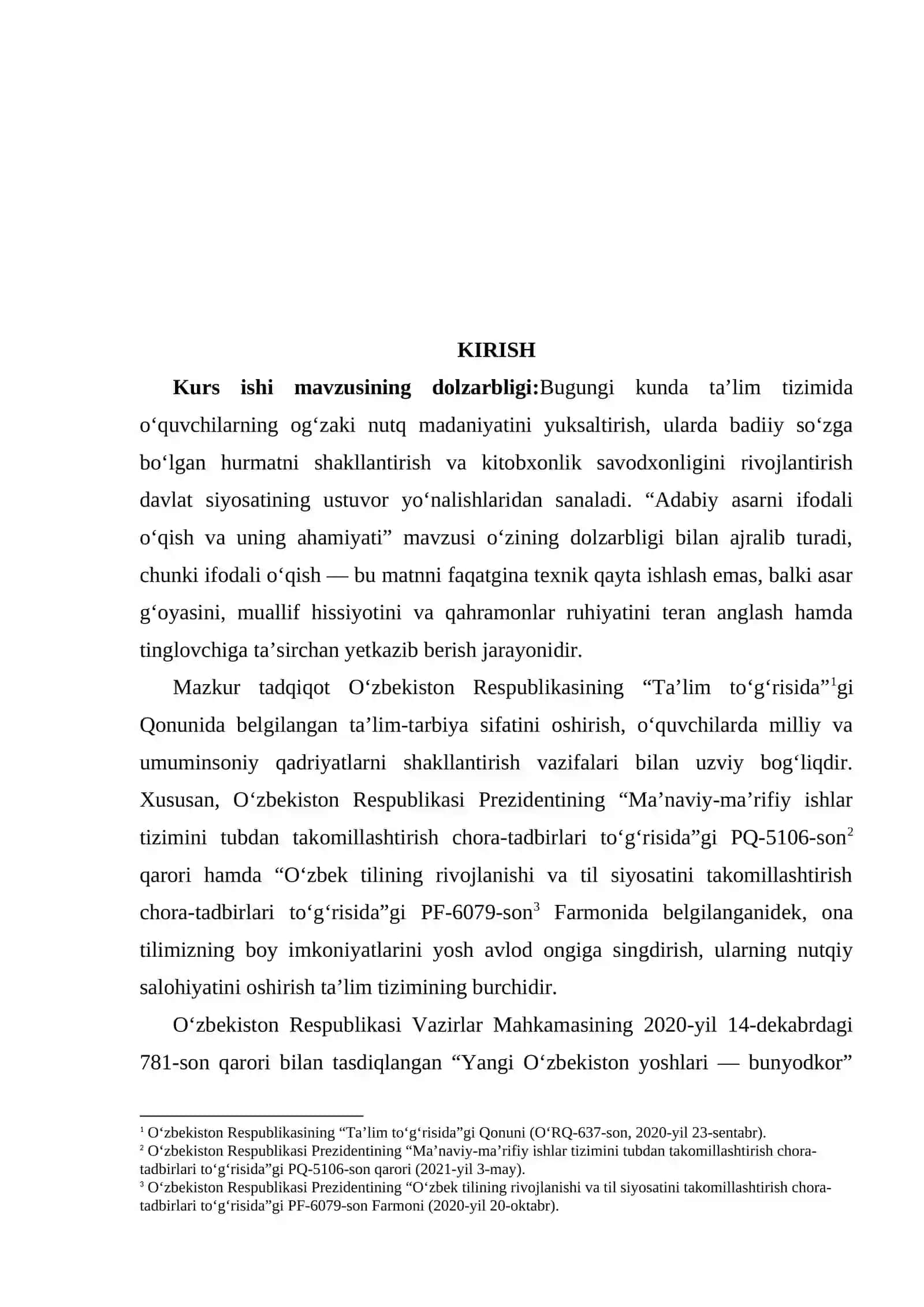 Adabiy asarni ifodali o‘qish va uning ahamiyati kurs ishi 3