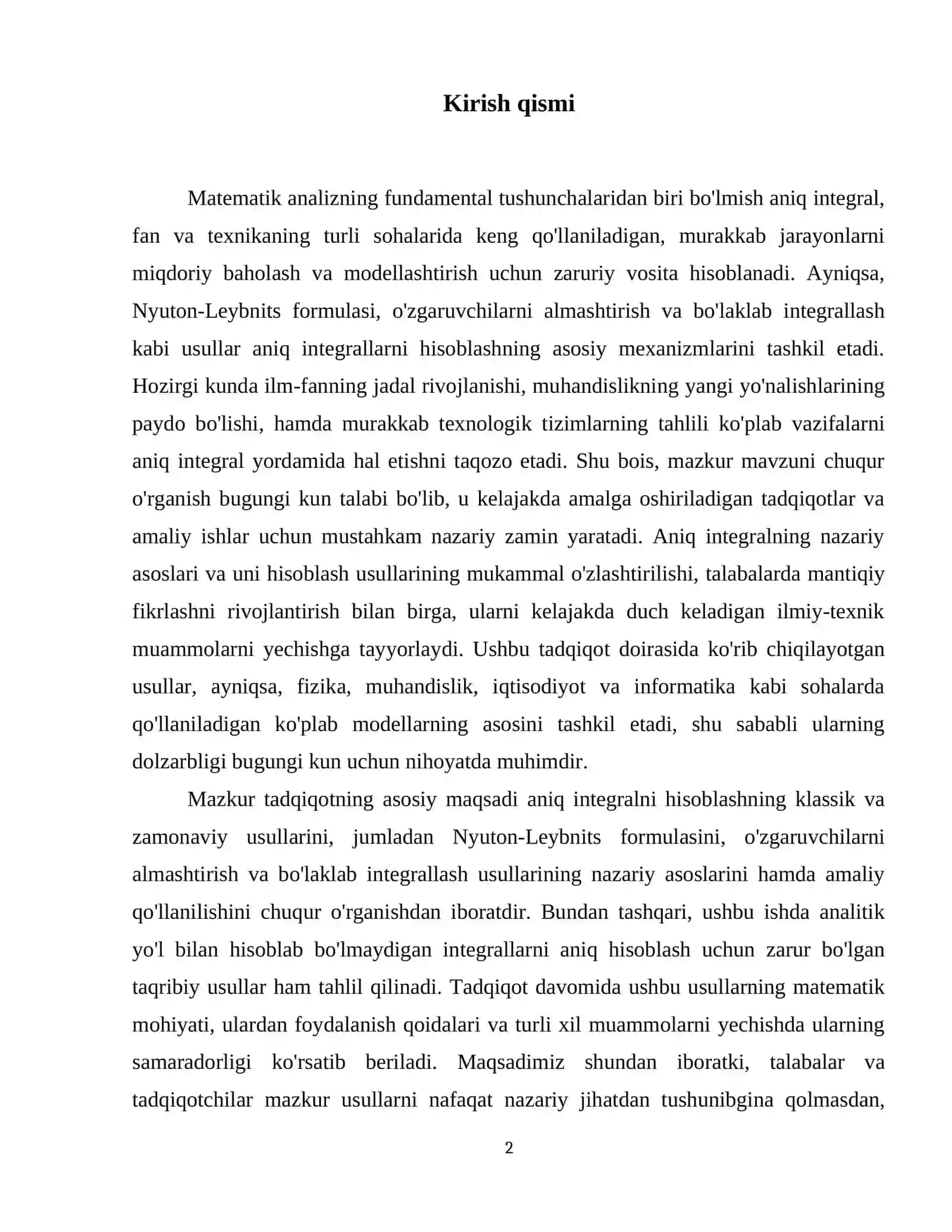 Nyuton - Leybnits formulasi. Oʻzgaruvchilarni almashtirish va boʻlaklab integrallash usullari. Aniq integralni taqribiy hisoblash 3