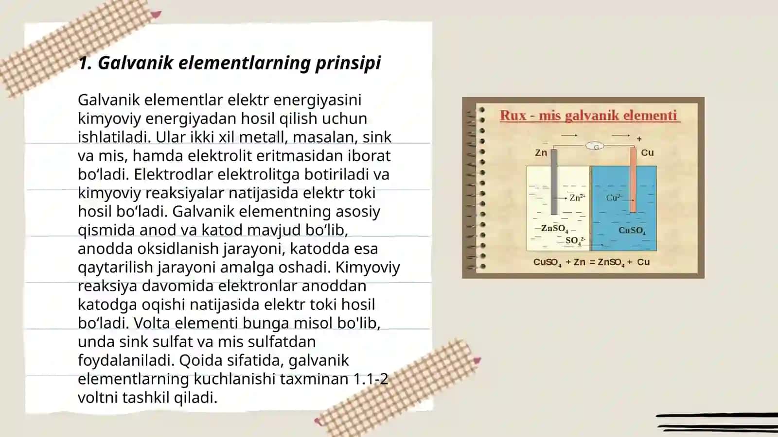 Galvanik elementlar.Ularning xalq xoʻjaligidagi ahamiyati 3