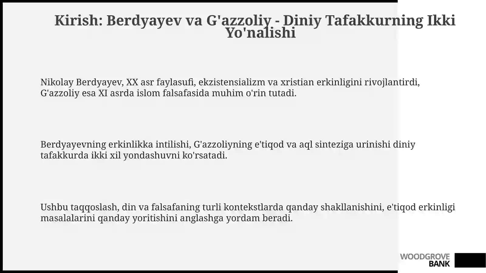 Berdyayev va G'azzoliyning diniy erkin fikrlashga yondashuvlari: Taqqoslash tahlili 3