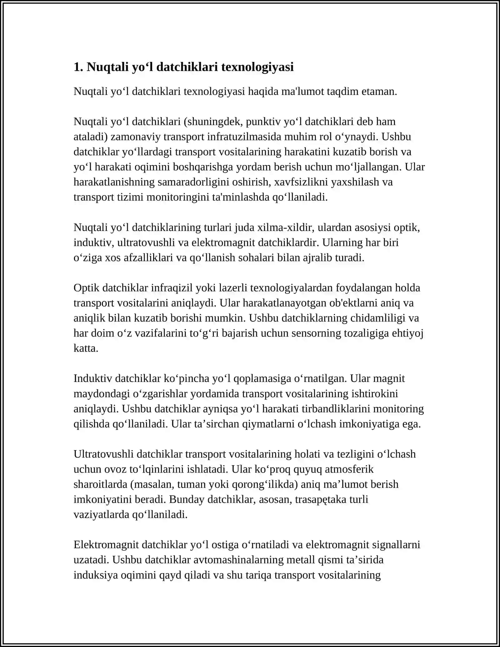 PEREGONDAGI HARAKATNI BOSHQARISH TIZIMLARIDAGI GʻILDIRAK OʻQLARINI SANASH NUQTALI YOʻL DATCHIKLARI 3