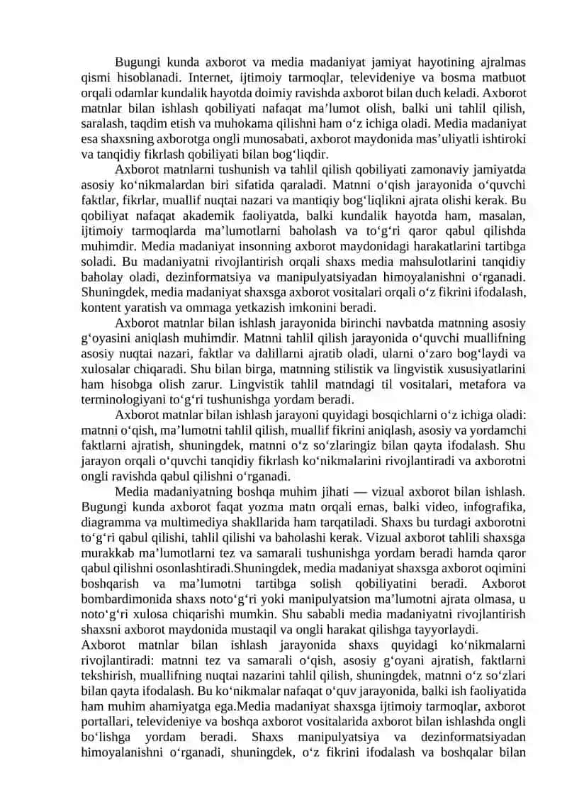 Referat Axborot matnlar bilan ishlash va media madaniyat 3