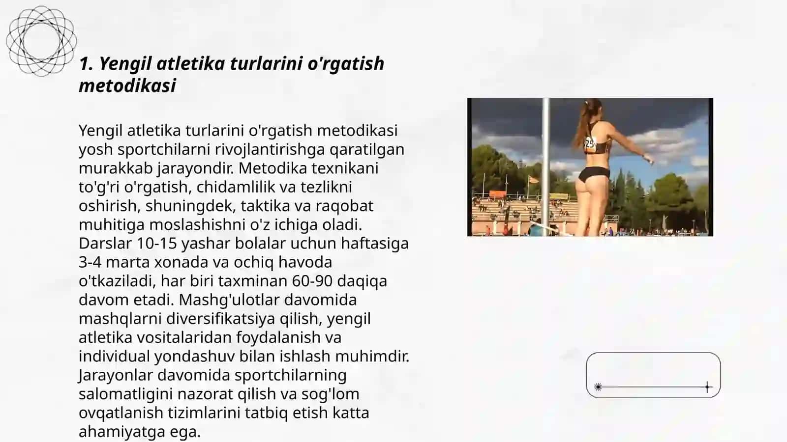 Yengil atletika turlarini o'rgatish metodikasi 3