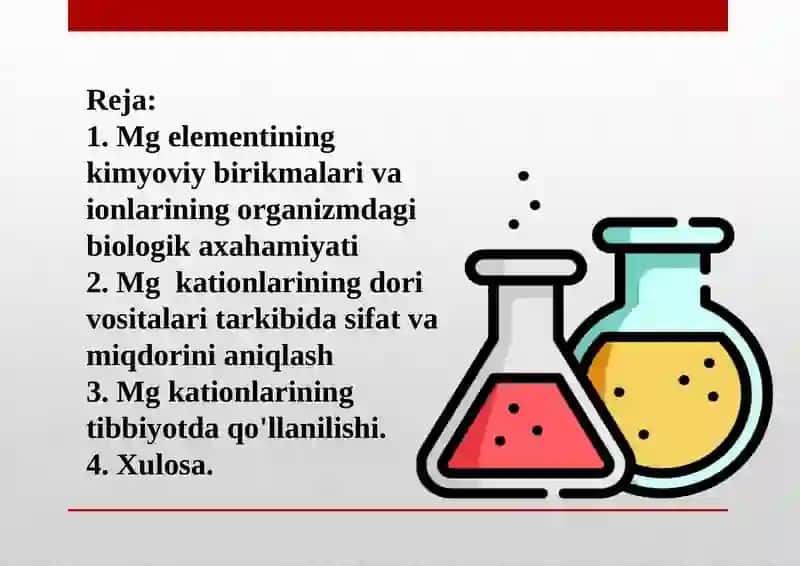 Mg*2kationining tibbiyotda qo'llanilishi va dori vositalari tarkibida sifat va miqdorini aniqlash 3