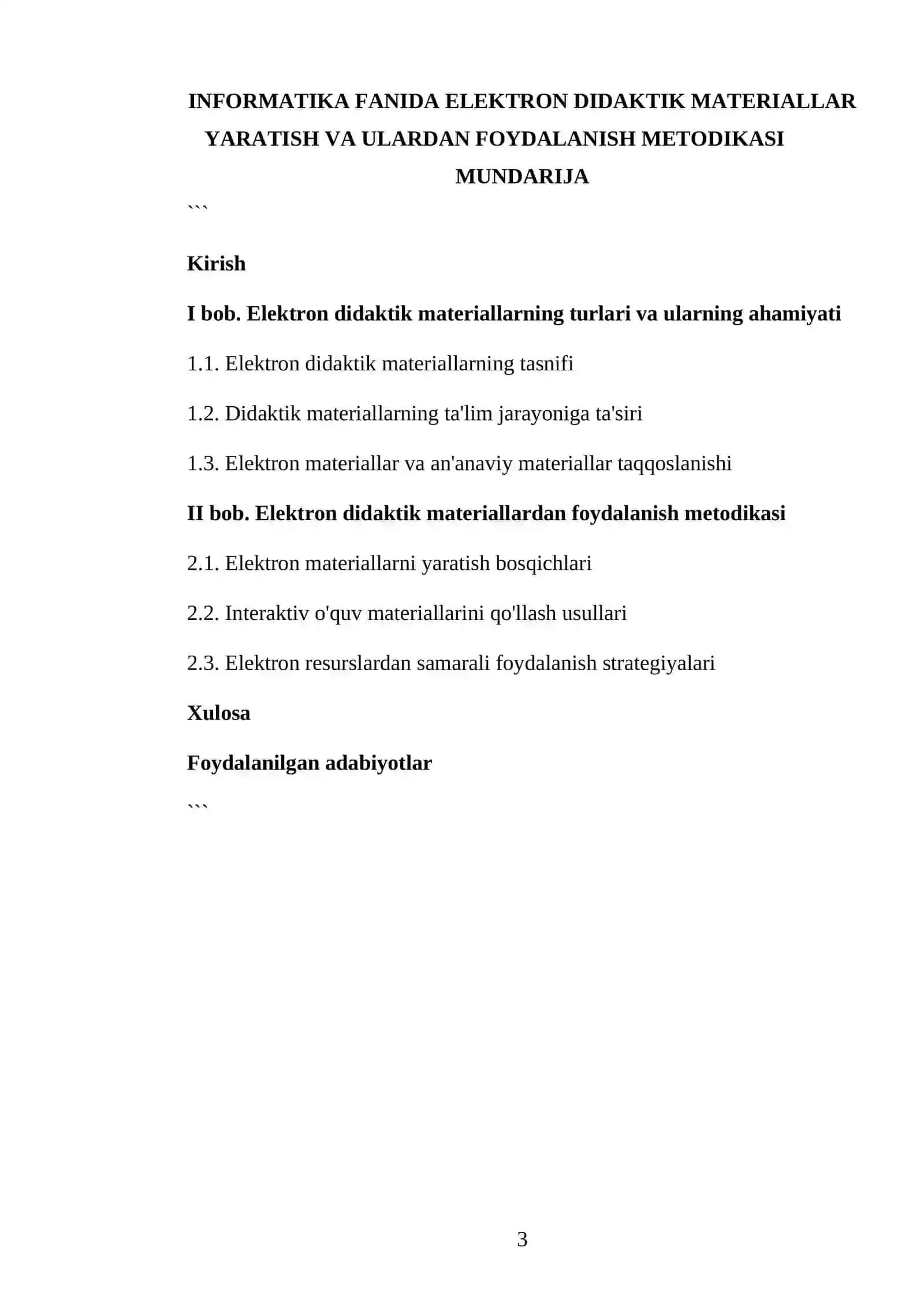 INFORMATIKA O'QITISH METODIKASI FANIDAN TAYYORLAGAN KURS ISHI 3