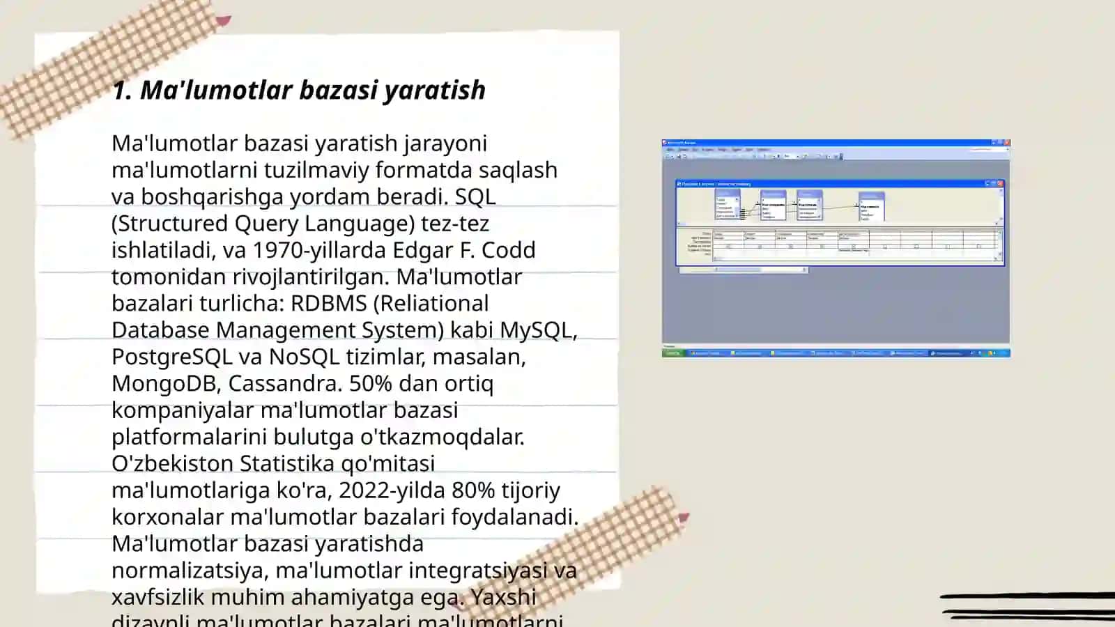 MS Accessda dasturning asosiy elementlari va maydon xususiyati 3