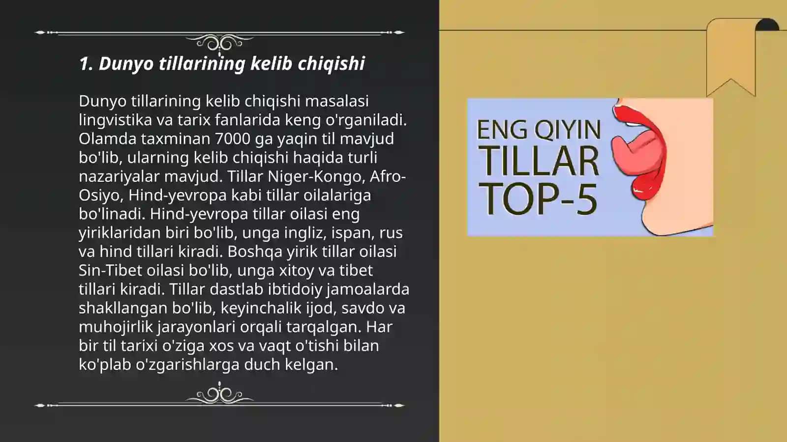 Dunyo tillari tavsifi va tillar tasnifi 3