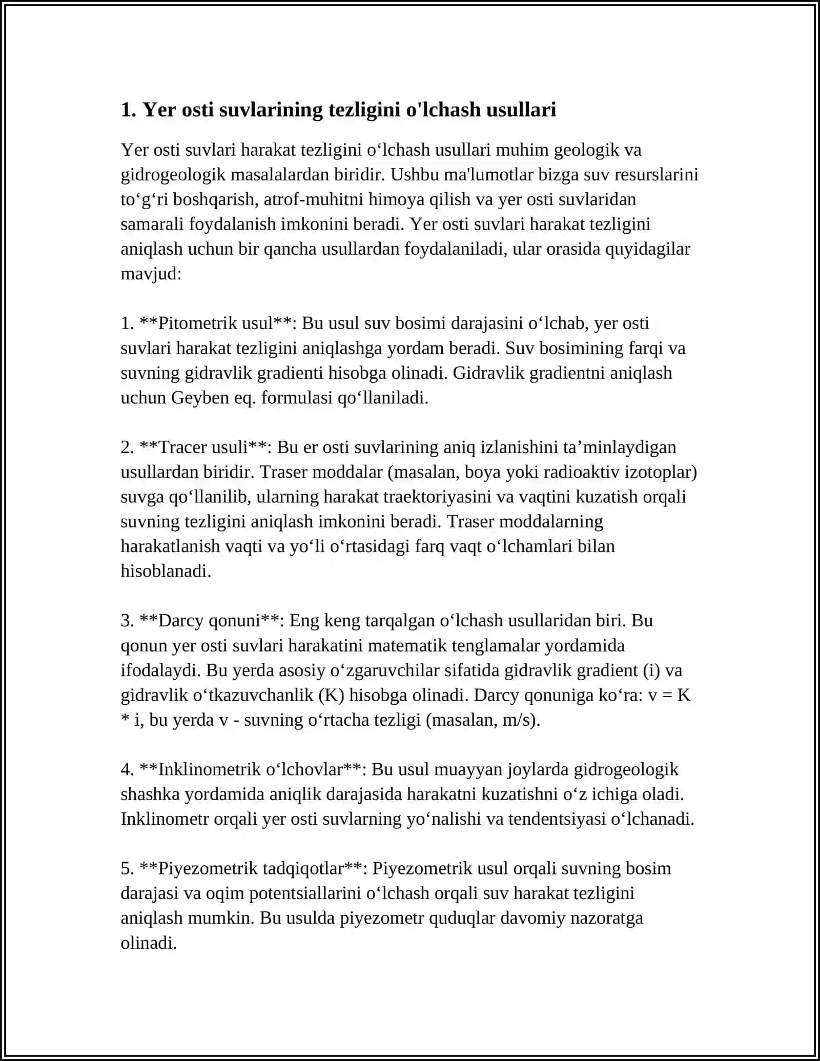 YER OSTI SUVLARINING TEZLIGI VA UNI ANIQLASH USULLARI 3