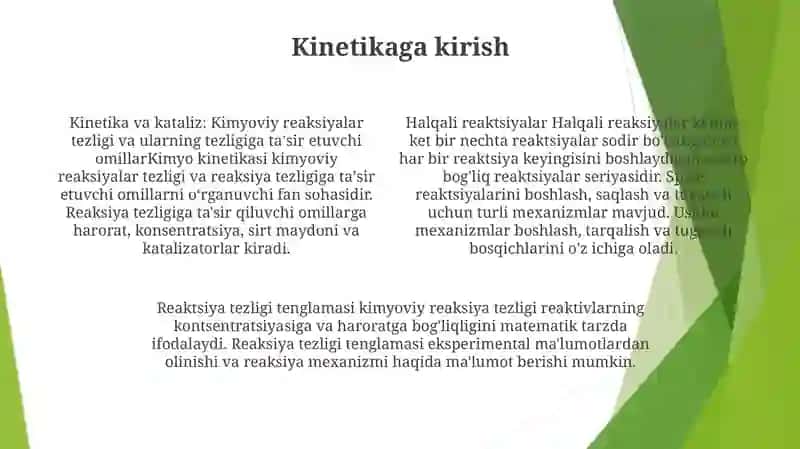 Knetika Va Kataliz. Kimyoviy Reaksiya Tezligi Va Unga TaʼSir Etuvchi Omillar. Zanjirli Reaksiyalar 3