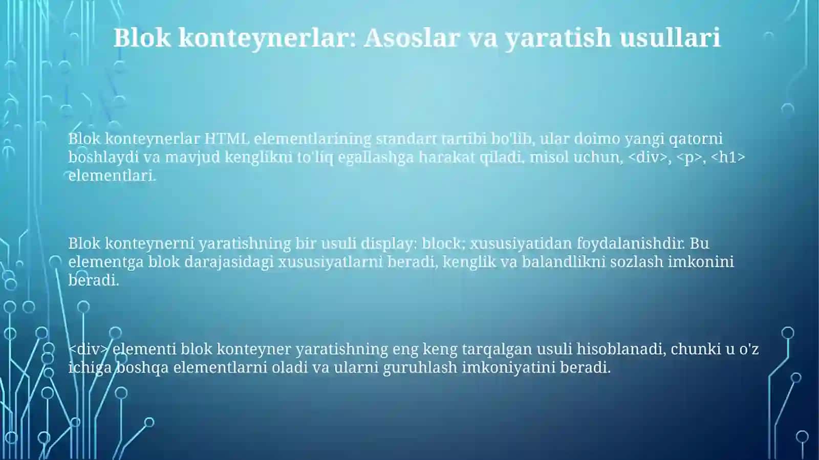 CSSda blok kontineyrlar yaratish va ularga stil berish 3