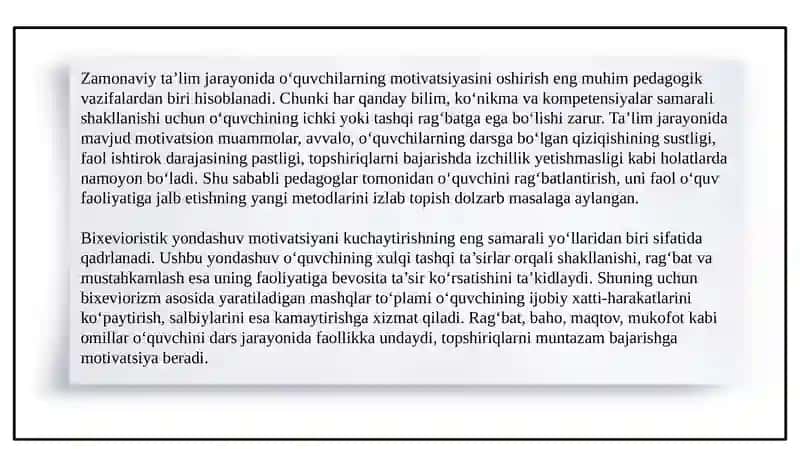 Bixevioristik yondashuvga asoslangan motivatsion mashqlar to‘plamini loyihalash va sinovdan o‘tkazish 3