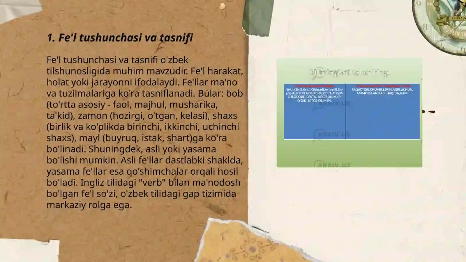 Fe'l, olmosh, ravish yordamchi va alohida so'z turkumlari ustida ishlash 3