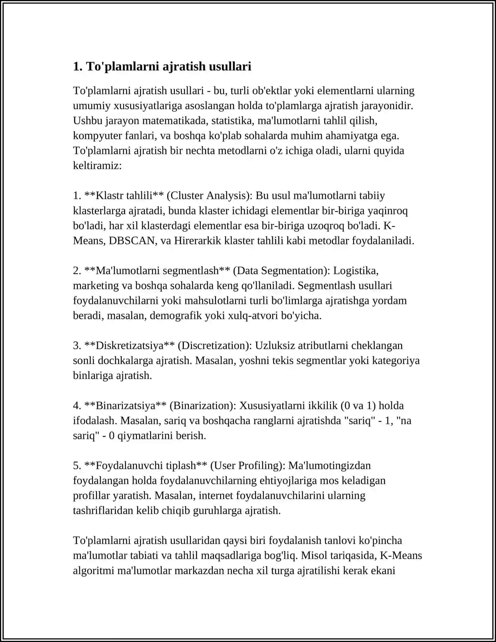 TO‘PLAMLARNI SINFLARGA AJRATISHGA OID MISOLLAR 3