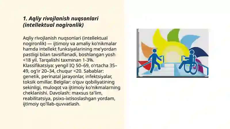 Aqliy rivojlanish nuqsonlari (intellektual nogironlik) 3