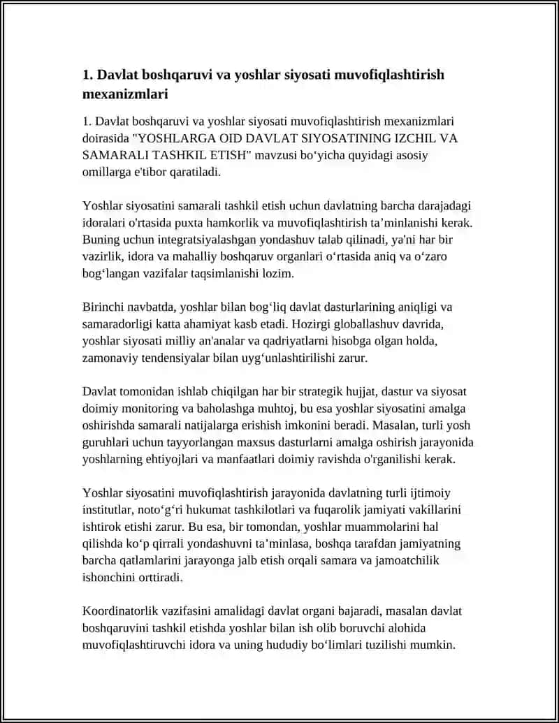 YOSHLARGA OID DAVLAT SIYOSATINING IZCHIL VA SAMARALI TASHKIL ETISH 3