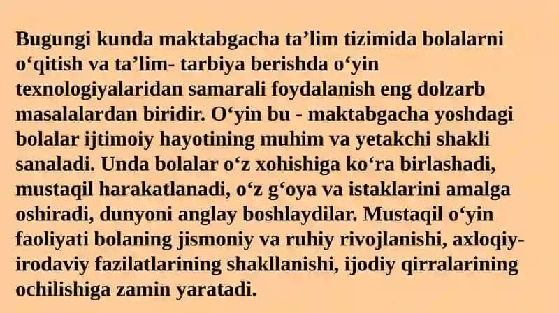 Maktabgacha ta’lim tashkilotining ta’lim va tarbiya jarayonida o’yinning ahamiyati 3