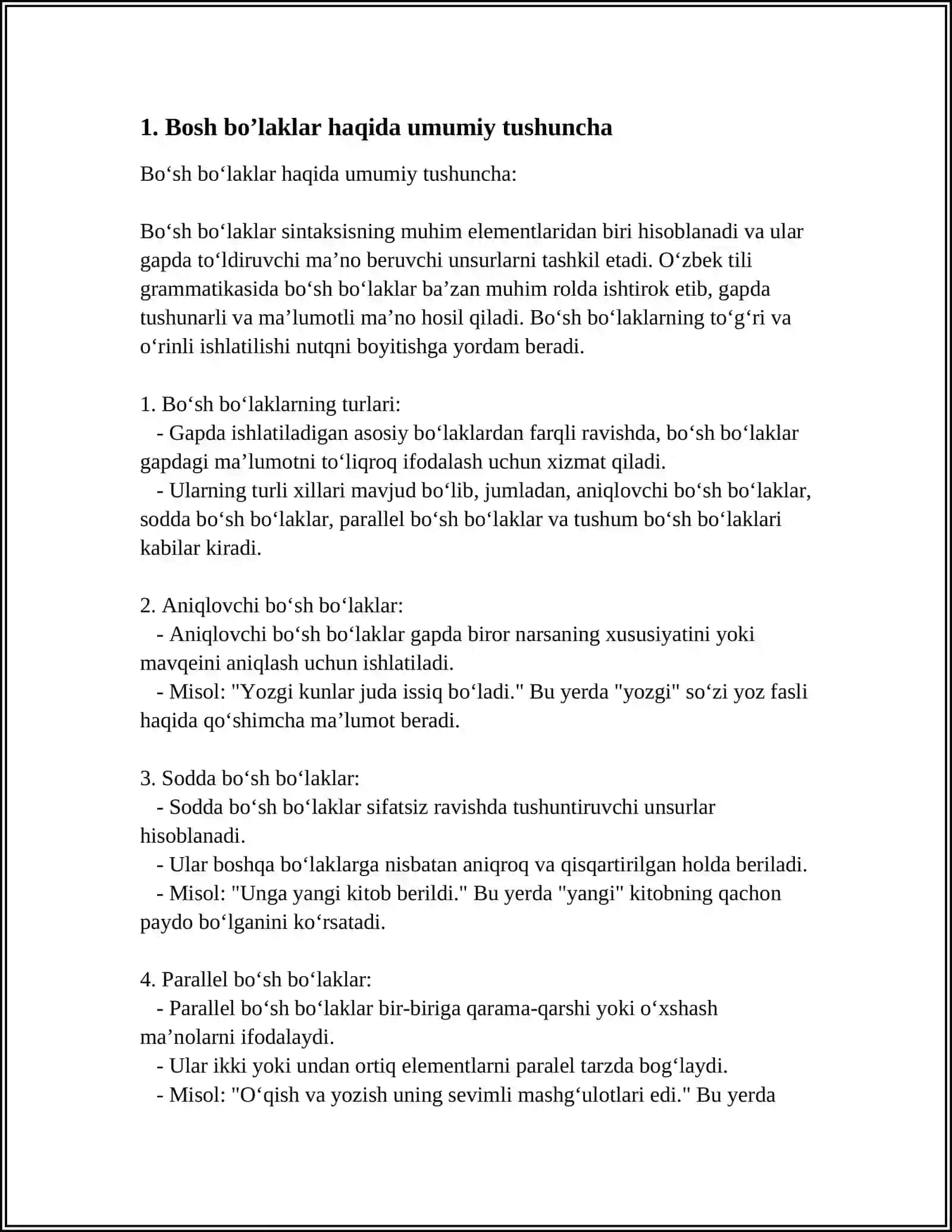 GAP. GAP BO’LAKLARI. BOSH BO’LAKLAR VA IKKINCHI DARAJALI BO’LAKLAR 3