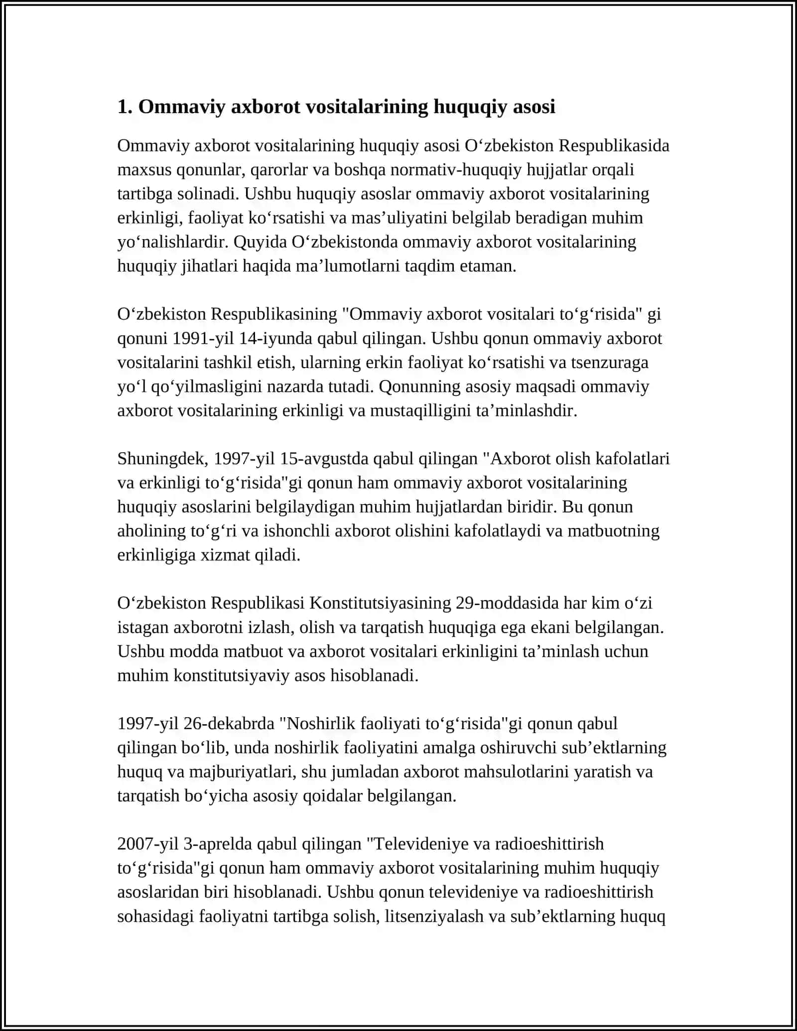 Ommaviy axborot vositalarining huquqiy asoslari 3