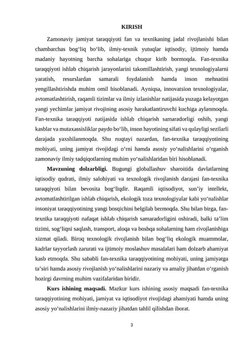 Fan-texnika taraqqiyotining mohiyati va ahamiyati va uning asosiy yo'nalishlari 3