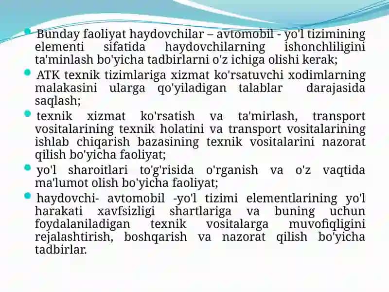 Ma'ruza15. Transporttashkiloti dayo'l harakati xavfsizligini ta'minlash bo'yicha ishlar 3