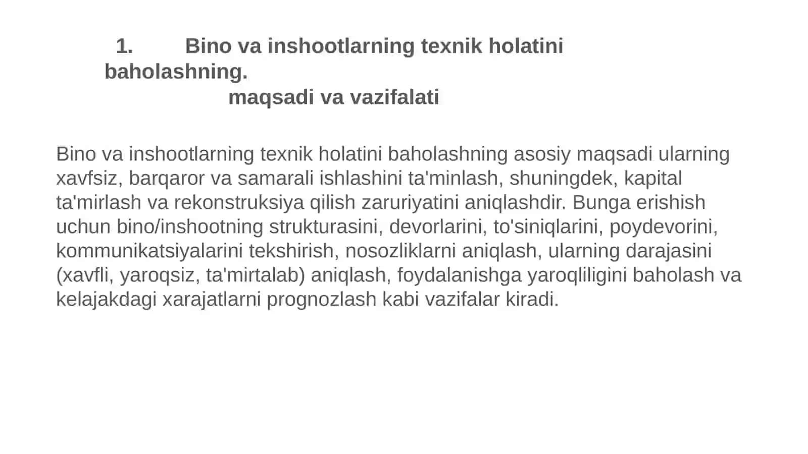 Bino va inshootlarning texnik holatini baholashning maqsadi va vazifalari 3
