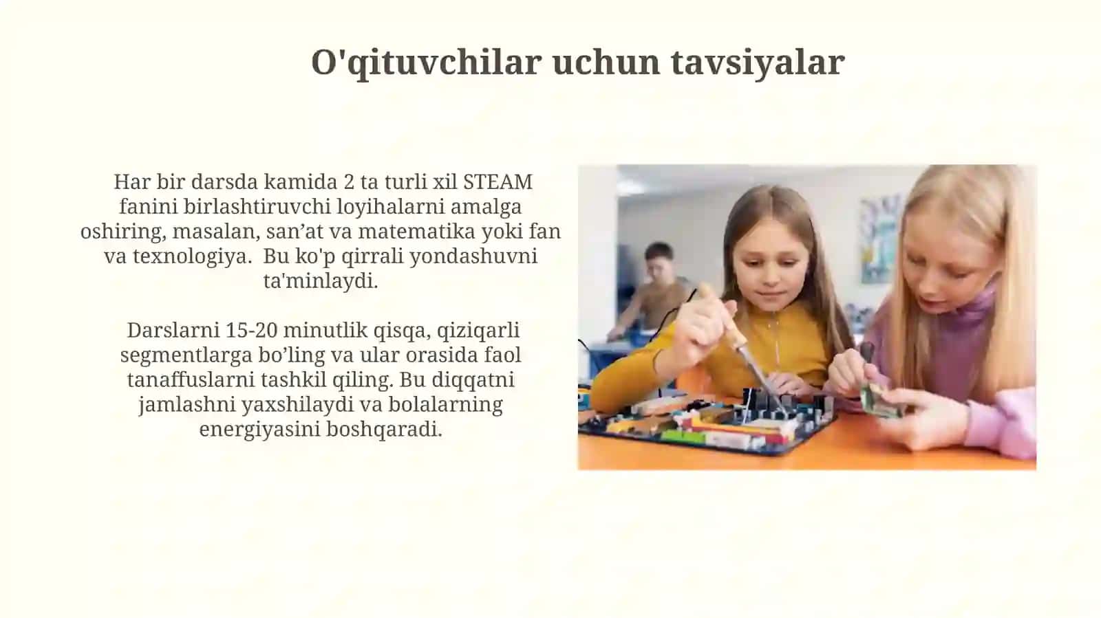 Steam Ta'limi: Boshlang'ich Sinf Texnologiya Darslarida Qo'llanilishi 3